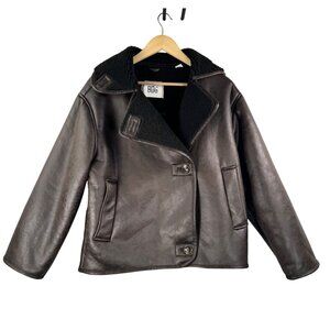 BDG Parker Faux Shearling Jacket 90s preppy minimalist brown sz XS